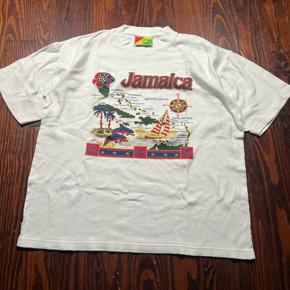 Rasta Tees L Jamaica Graphic T Shirt White Reggae Tourist